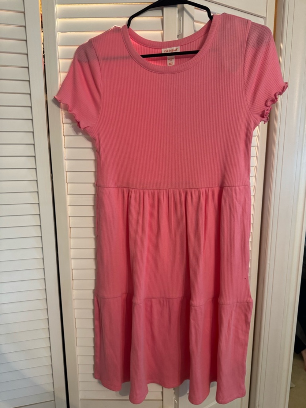 Cat & Jack Hot Pink Ribbed Tiered Short Sleeve Kids Dress